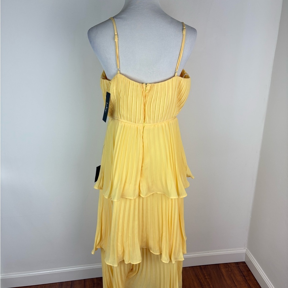 NWT Lulus Cascading Crush Butter Yellow Tiered Bustier Midi Dress - Size L - Picture 5 of 7